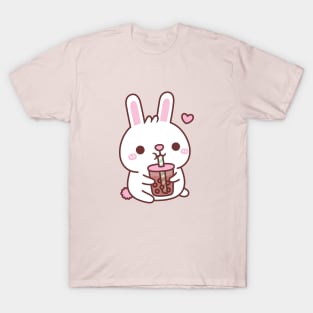 Cute White Bunny Rabbit Loves Bubble Tea T-Shirt